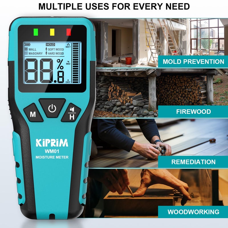 Kiprim Pinless Moisture Meter Home Moisture Level Tester Damp Meter for Floor Wood  Walls  Concrete - Accurate Non-Destructive Testing Moisture Meter WM01 - Image 4